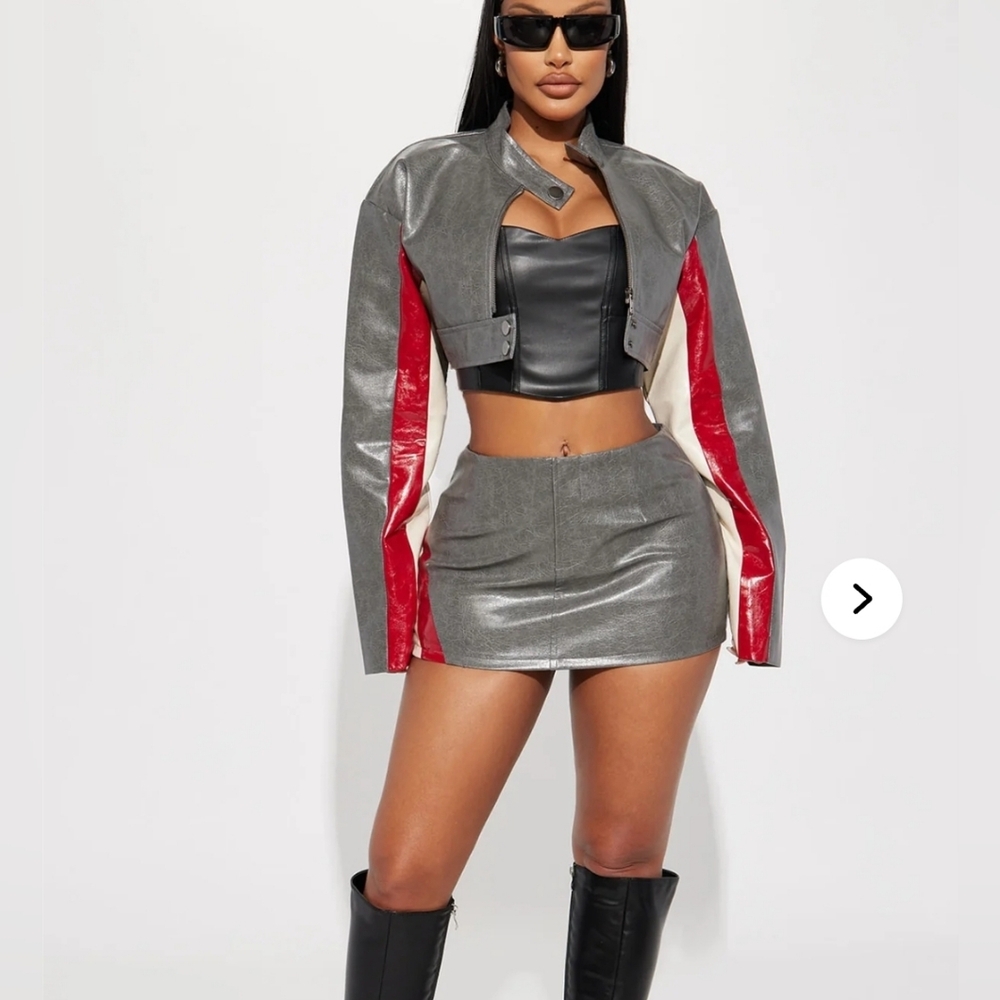 Fashion Nova Paths Of Victory Faux Leather Grey Micro Mini Skirt XS